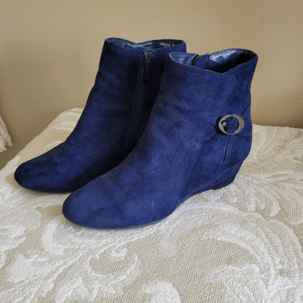 Women's Blue Suede Ankle Boots